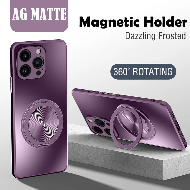 รูปสินค้า เคสแข็งด้านสำหรับ iPhone 17/16/15/14/13/12/11 Pro Max Plus Mini พร้อมขาตั้งและแหวนแม่เหล็ก