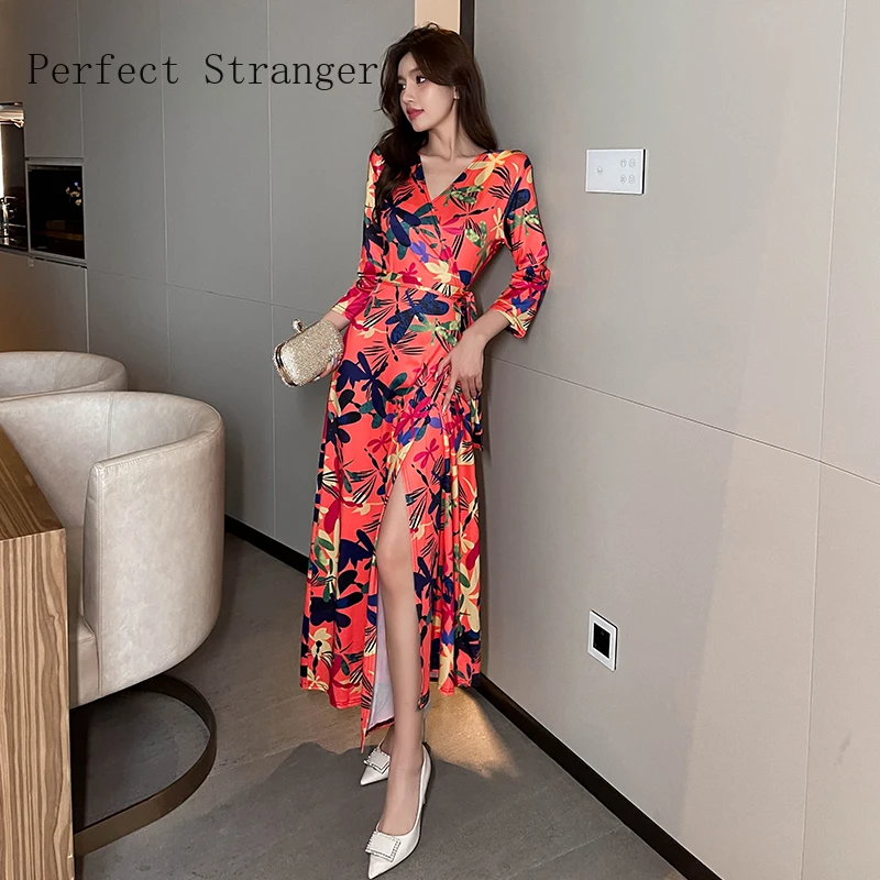 

Summer 2022 Women Dress Long Bodycon Evening Female Vintage Party Beach Women Casual Vestido Prom Sexy Flower Print Jag Dresses