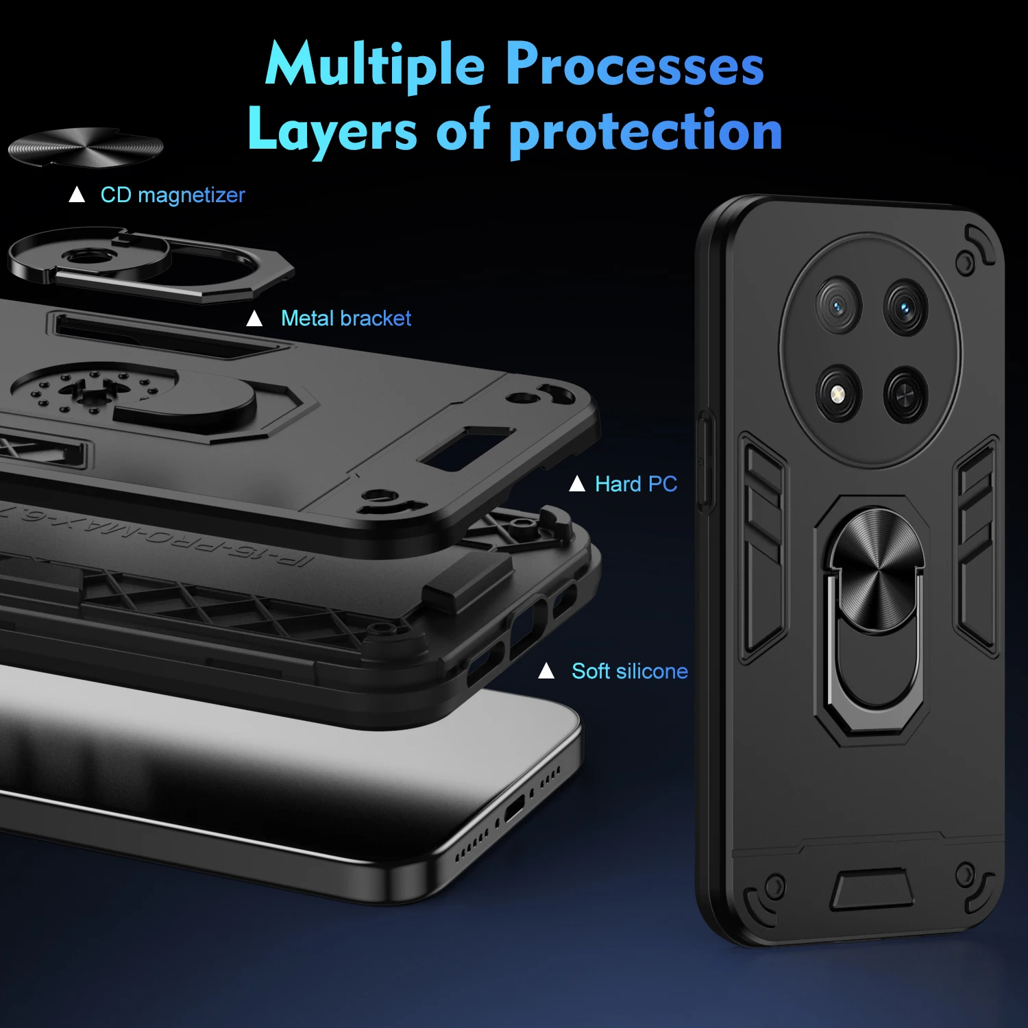 Shockproof Military Armor Case with Ring Stand Holder - Protective Cover