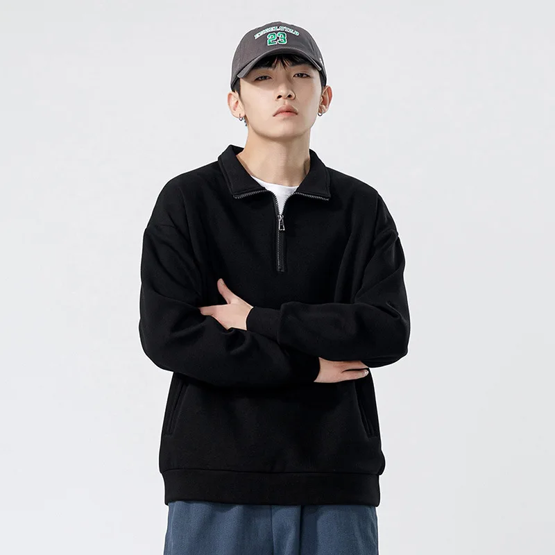 

Men's Long Sleeve Turtleneck Zipper Sweatshirts Autumn Winter Solid Color High Street Male Hoodies Loose Casual Top Clothes Hw52