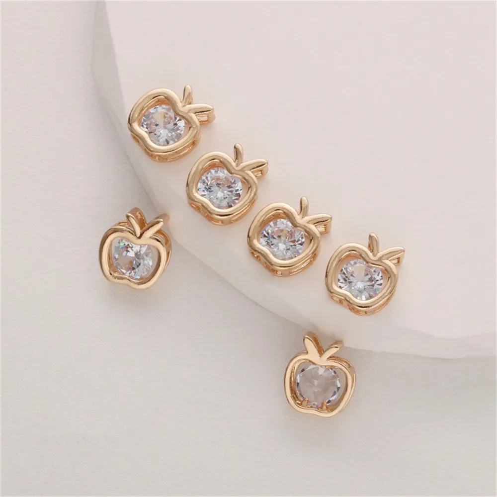 

14K gold with zirconia three-dimensional apple spacer beads pendant diy accessories handmade chain jewelry accessories