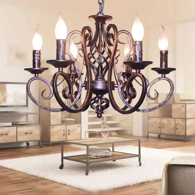 

European Candle Chandelier Garden Living Room Bedroom Diningroom Store Commercial Simple Art Led Lamp American Retro Lights