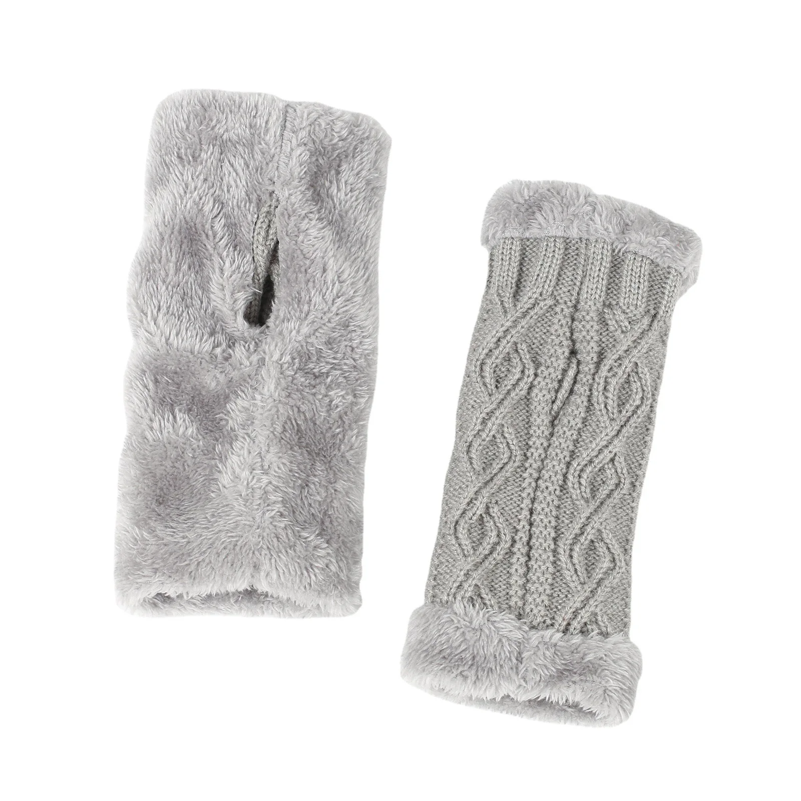 Winter Solid Color Faux Fur Gloves Arm Sleeve Cover Warmer Fingerless Wrist Gloves Knitted Mitten Fashion Women Gloves Wholesale