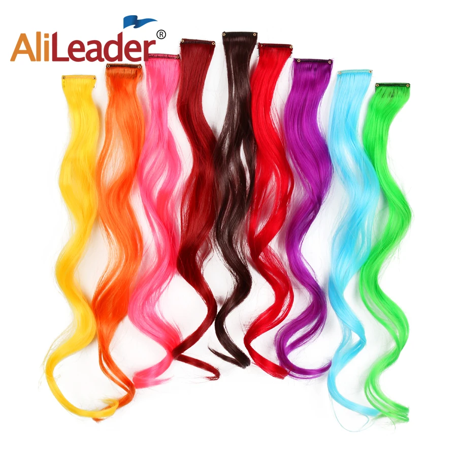 Hair extensions Party Hair Extensions Body Wave Ombre Hairpiece Synthetic Fiber Straight Strands Hair On Hairpins Rainbow Blend In Your