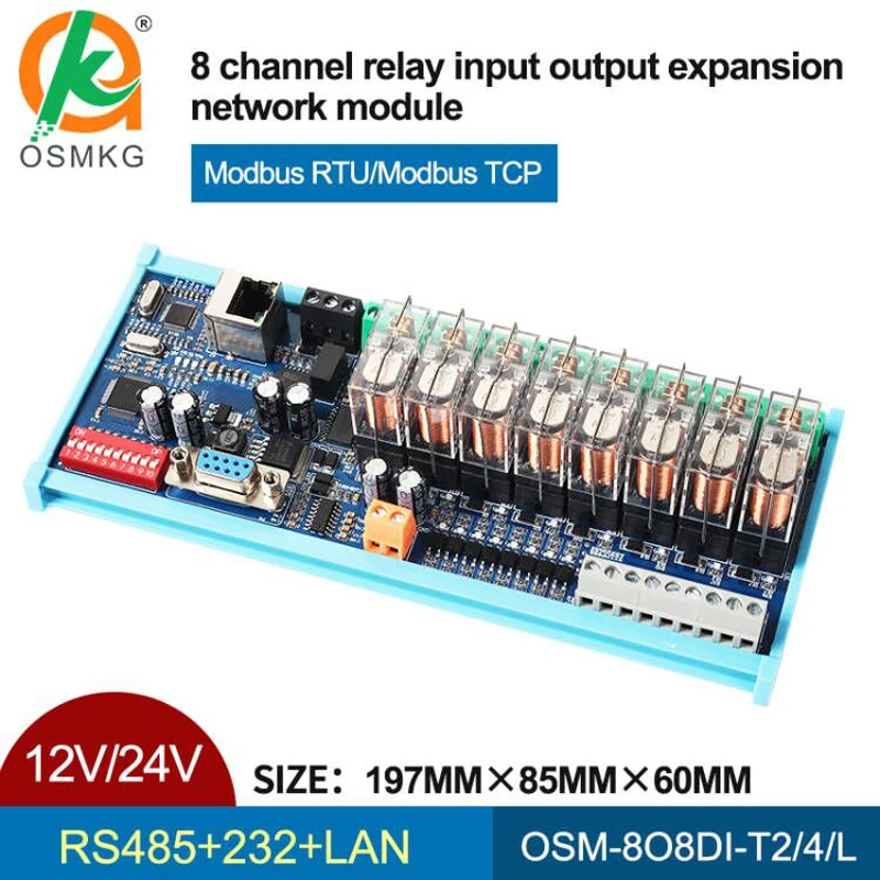 

8 Channel RS485 RS232 Relay Module IO Board with Ethernet 24V Modbus RTU/TCP PLC Expansion Board for Contactors