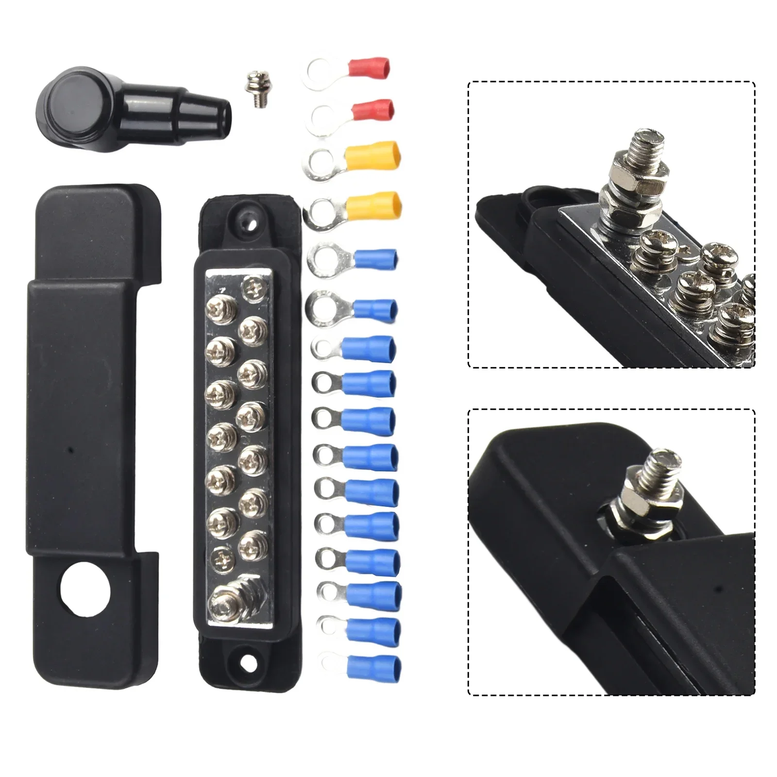 Busbar Power Block 12 Point Busbar Bus Bar Power Distribution Block Positive Negative 180A Black/Red Battery Power Distribution Block Bus Termianl