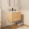 24" Floating Bathroom Vanity with Ceramic Integrated Sink Combo, Wall Mounted Storage Cabinet with 2 Drawers, Matte Black Faucet 2