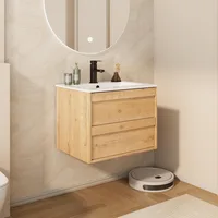 24" Floating Bathroom Vanity with Ceramic Integrated Sink Combo, Wall Mounted Storage Cabinet with 2 Drawers, Matte Black Faucet 2