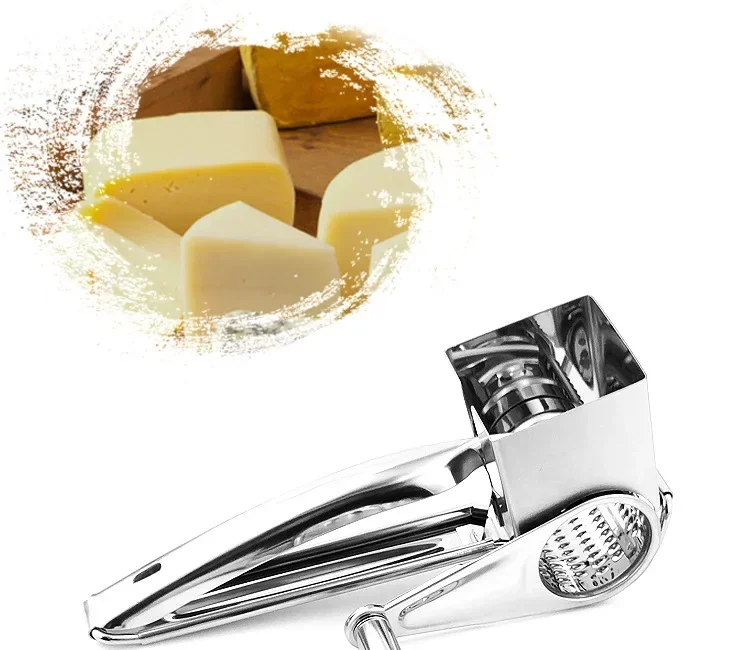 Description Picture 3 of itemFactory Outlet Handheld Cheese Grater Stainless Steel Rotary Shredder Multi-functional Cheese Grater Set Versatile Cheese Grater