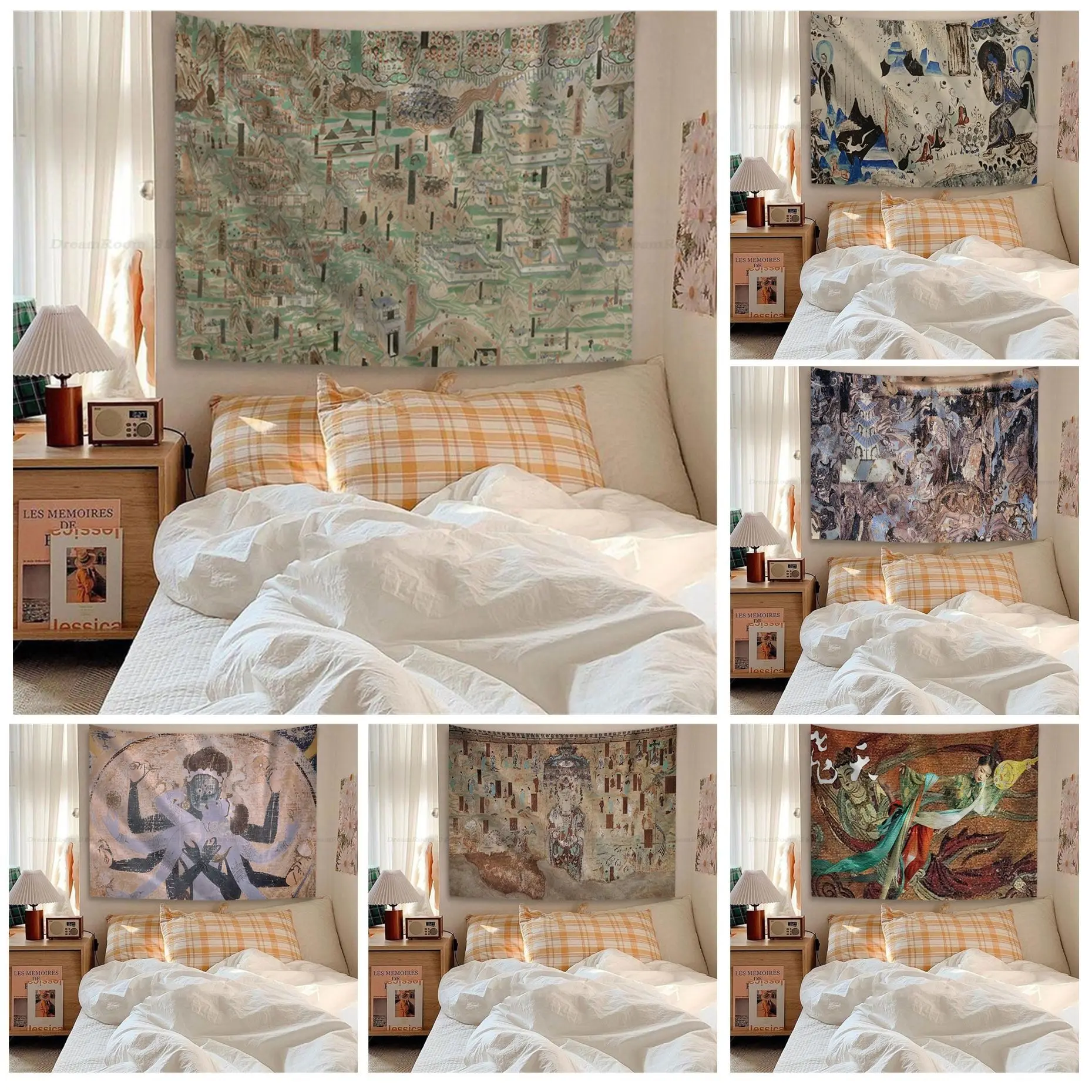 

Vintage Art Dunhuang Tapestry Tapestry Art Printing Indian Buddha Wall Decoration Witchcraft Bohemian Hippie INS Home Decor