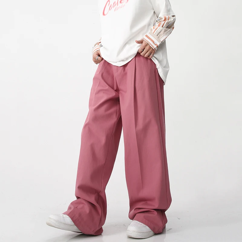 IEFB Spring Summer Korean Men`s Casual Pants Solid Color Loose Straight Wide Leg Trousers