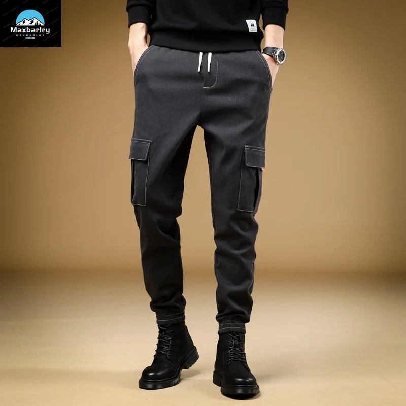 

2024 Autumn Denim Men's Cargo Pants Outdoor Casual Loose Elastic Waist Slim-fit Jogging Men's Trousers Multi-pocket Sports Pants