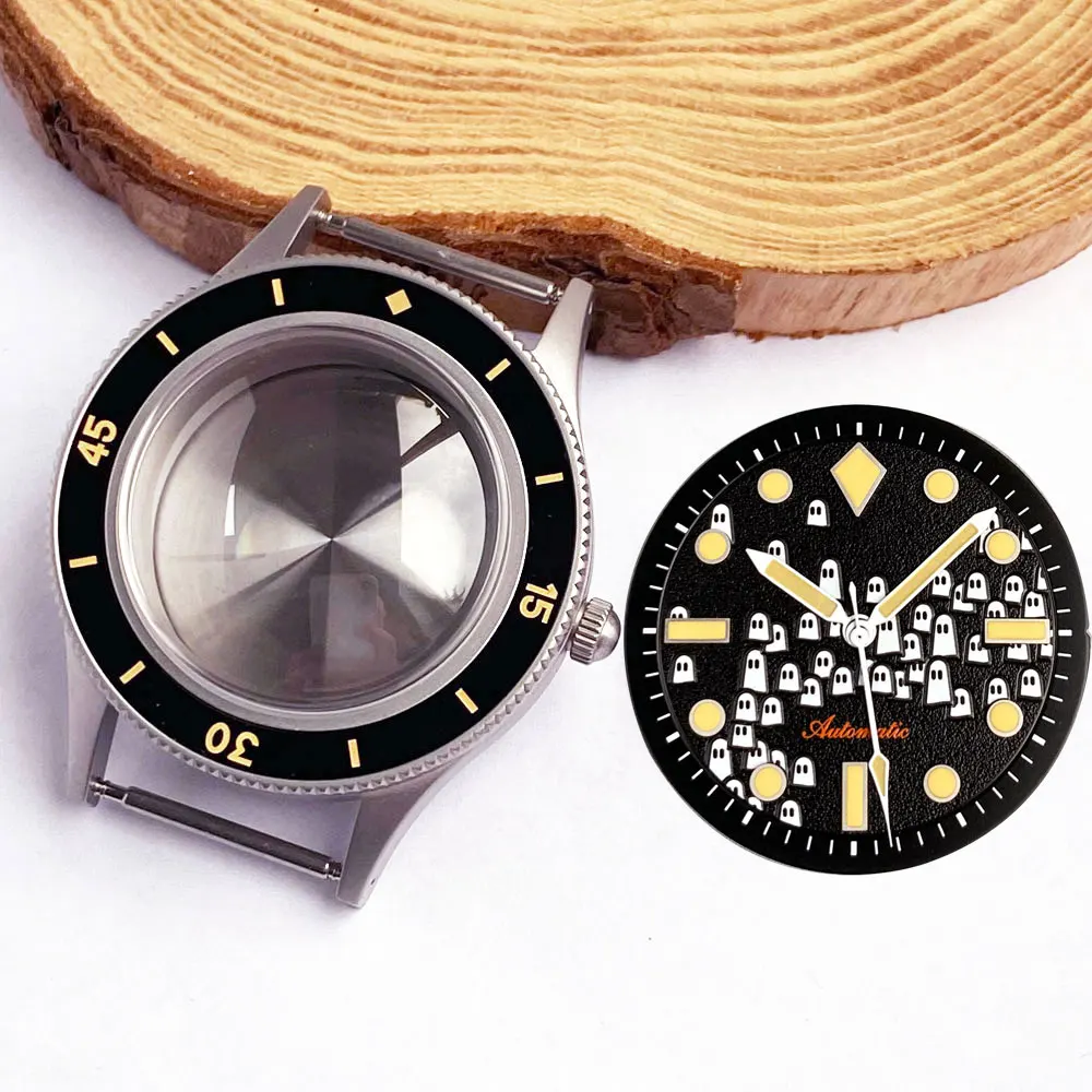 Sandblasted 40mm Watch Case with Double Dome Sapphire Crystal and Luminous Ghost Dial
