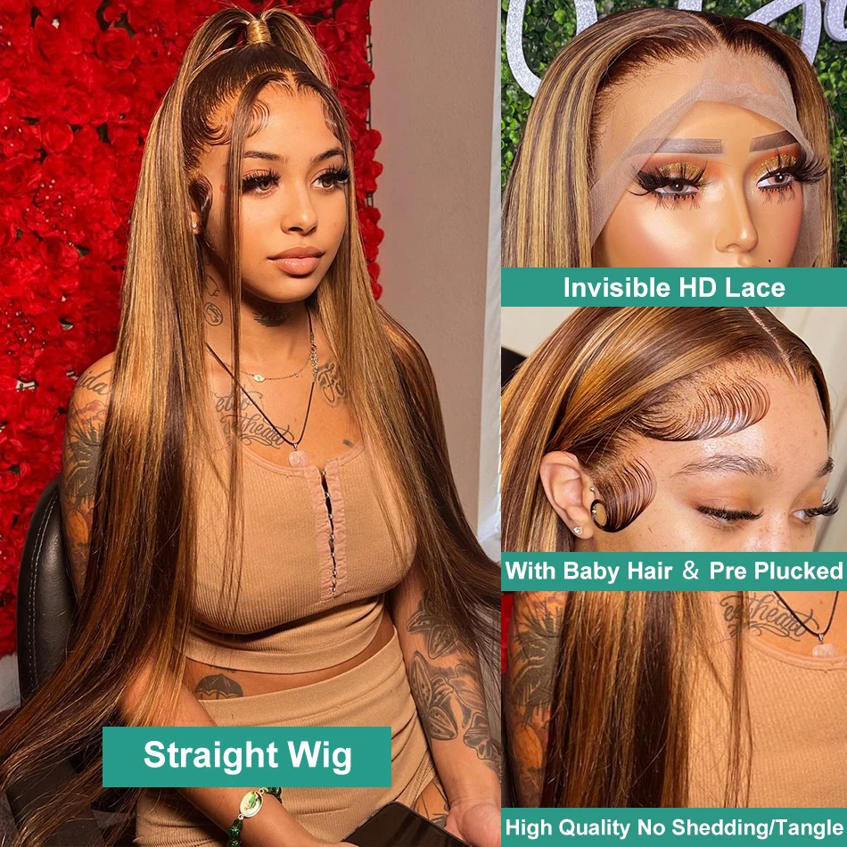 Human Hair Wigs Lace Front 30 40 Inches Ombre Straight Curly Deep Wave