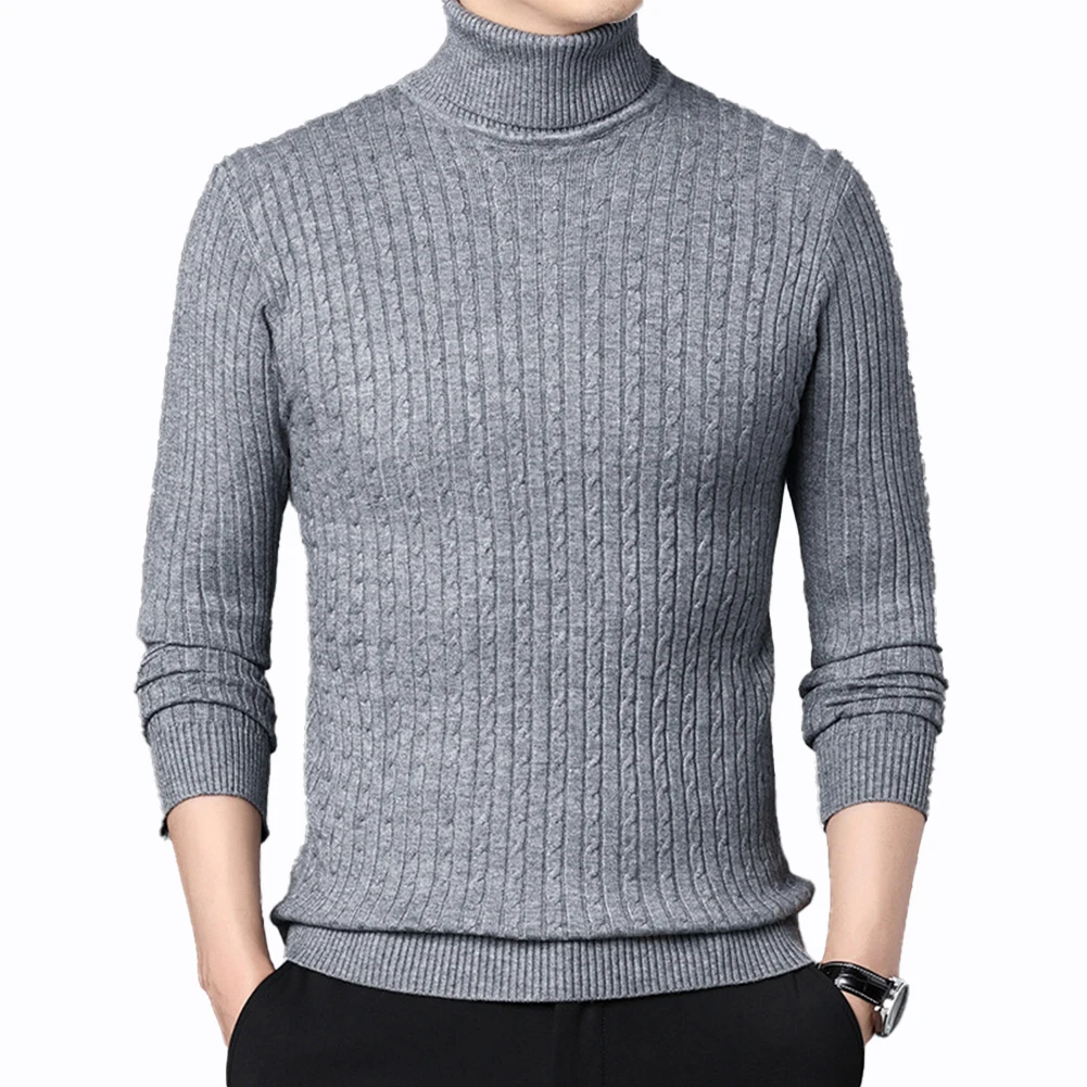 

Knitted Top Sweater Holiday Knit Top Long Sleeve Medium Stretch Men Regular Solid Color Turtleneck Sweater Brand New