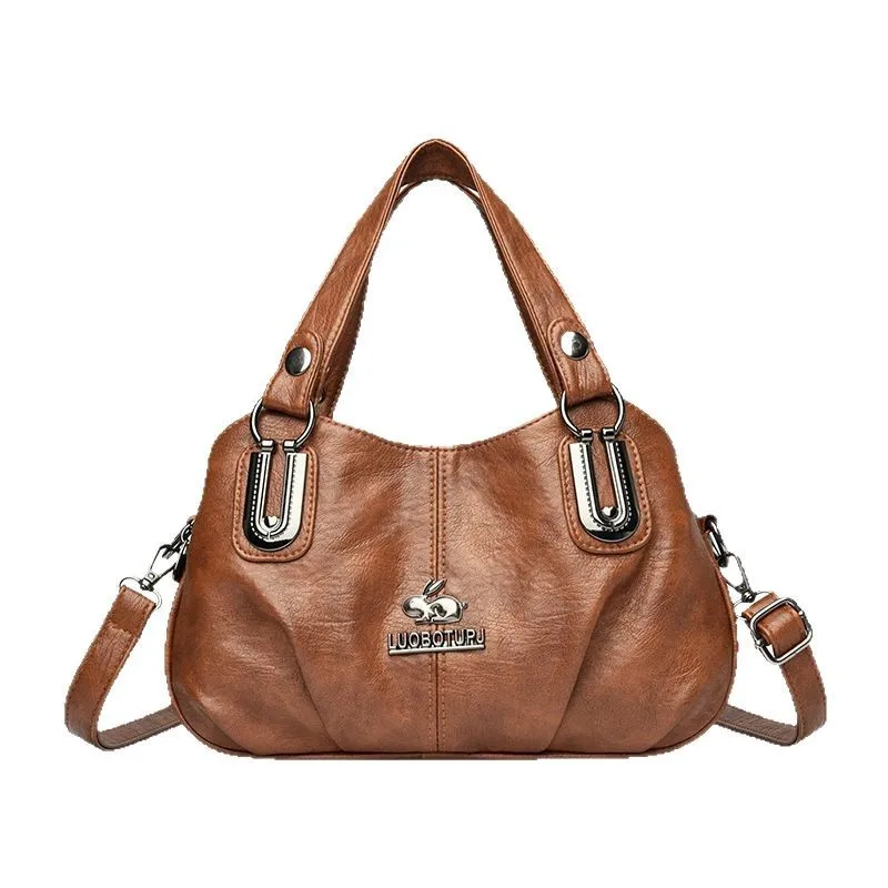 New Fashion Women's Soft Leather Shoulder Bag Trendy Large Capacity Handbag for Middle Aged Moms