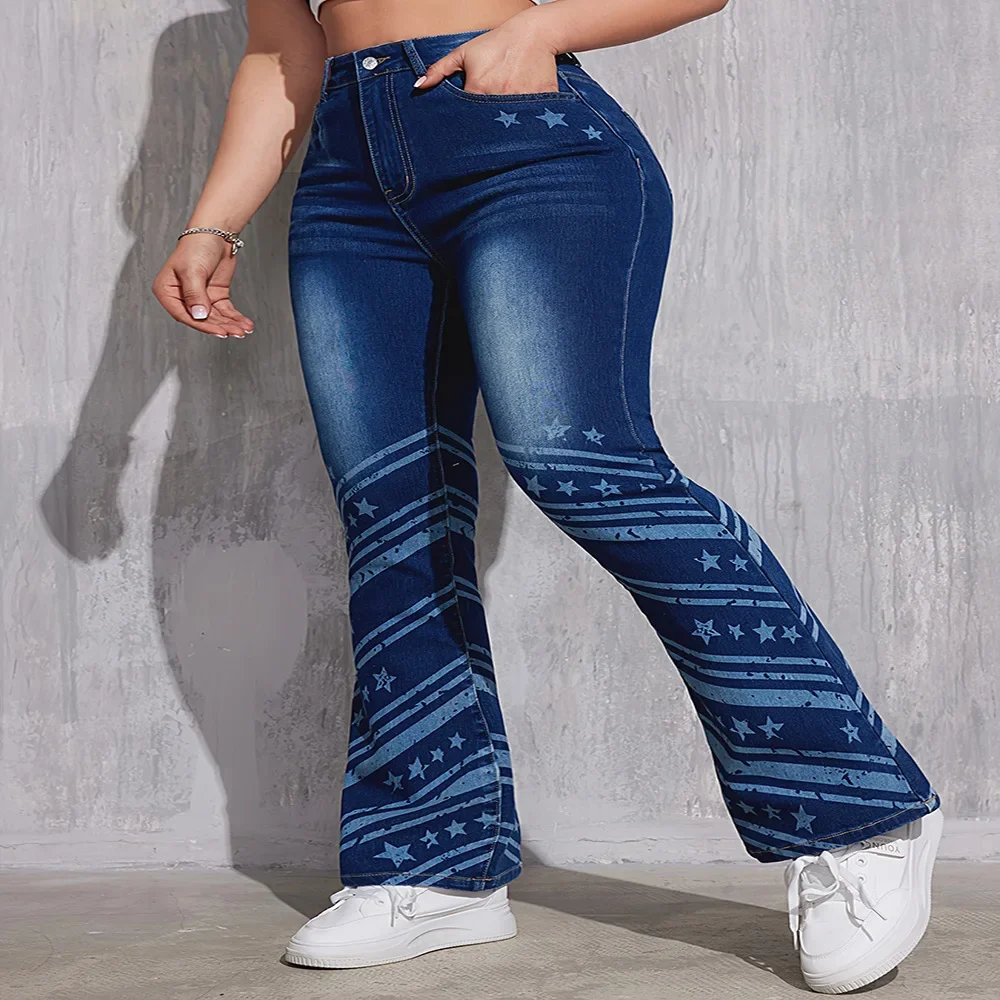 

Baggy Korean Jeans for Women High Waisted Jeans Printed Stretch Slacks Women Pants SPring/Summer Wide Leg Pants Women Trousers