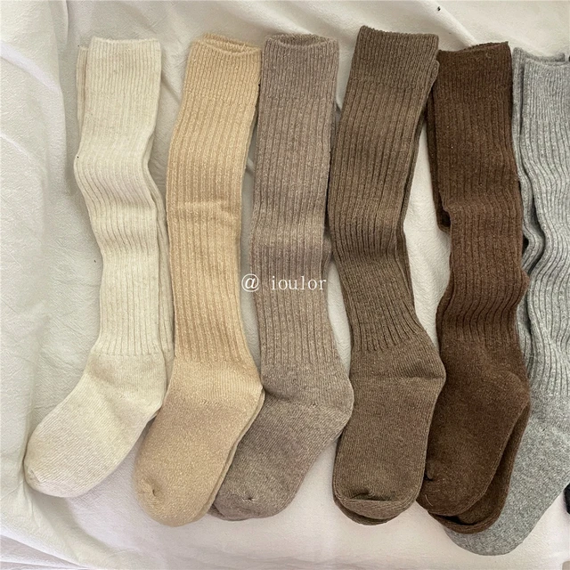 Calcetines largos de punto de algodón para niña, medias hasta la rodilla  cálidas, de Color sólido, a la moda japonesa, Otoño e Invierno - AliExpress