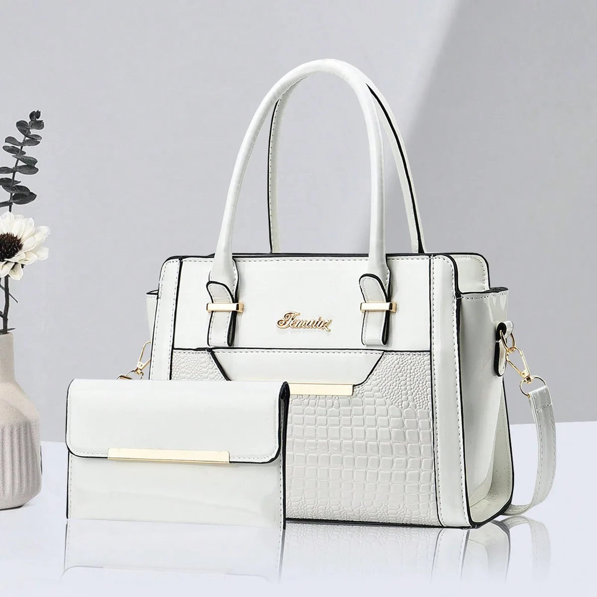 thumbnail image 1 of Juego de 2 bolsos de mano para mujer, de gran capacidad, de piel, para hombro, 1 of 5