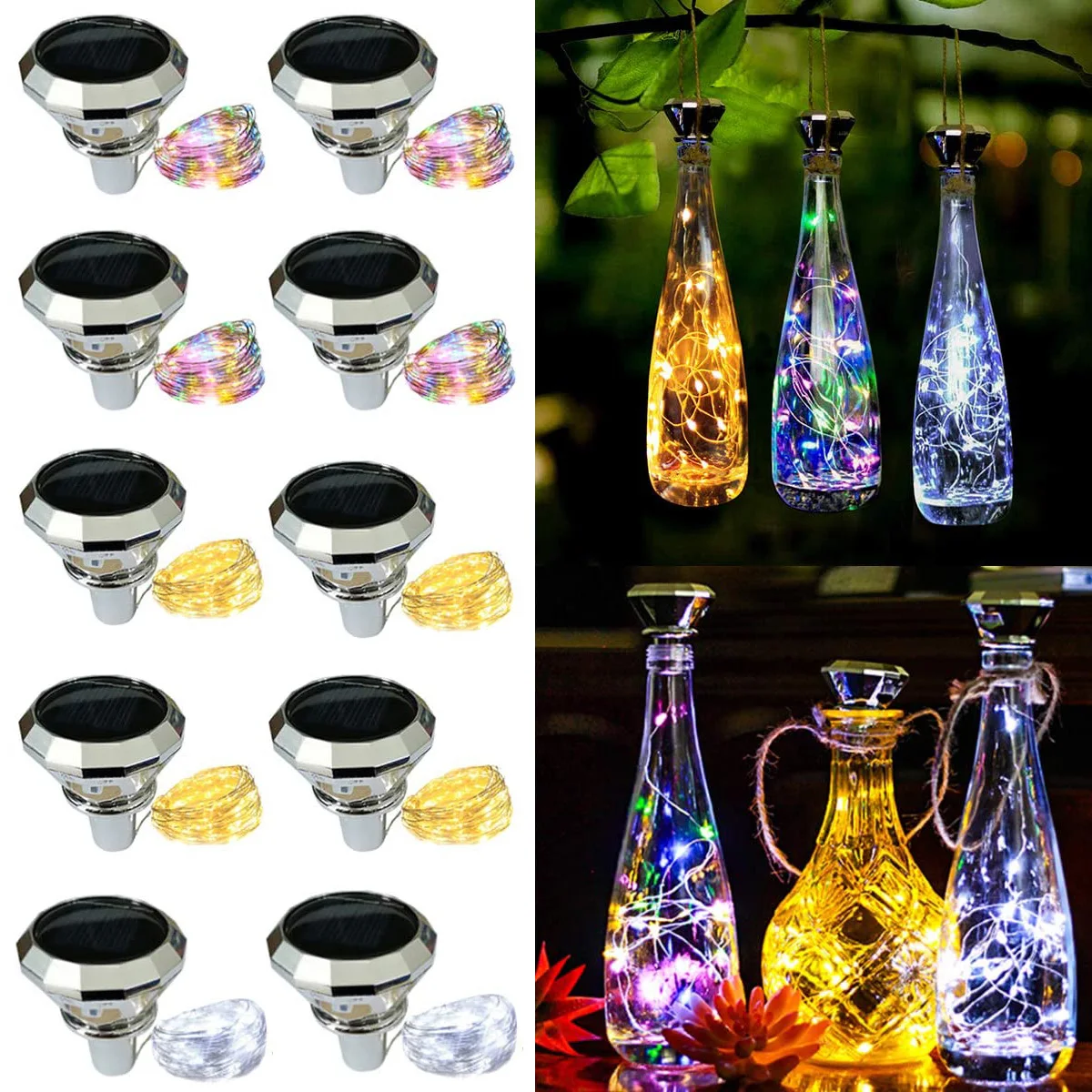 

20LED Garland Solar Wine Bottle Lights Solar Copper Wire Fairy Lights Diamond Cork Shape Lamp for Wedding Party Garden Decor