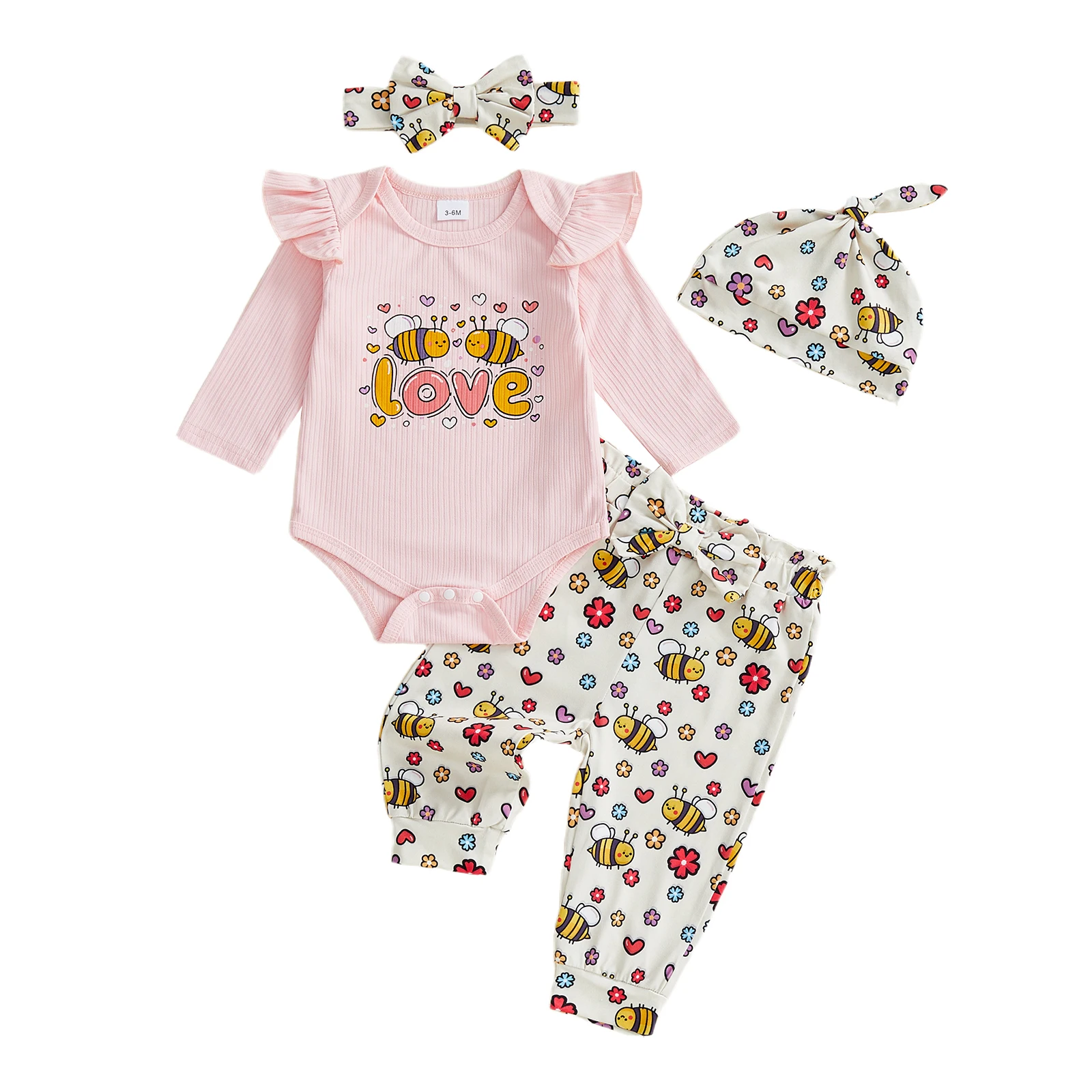 3Pcs Toddler Boys Clothing Set Long Sleeve Crew Neck Dinosaur Print Romper Elastic Waist Pants Hat Outfits for Baby Girls