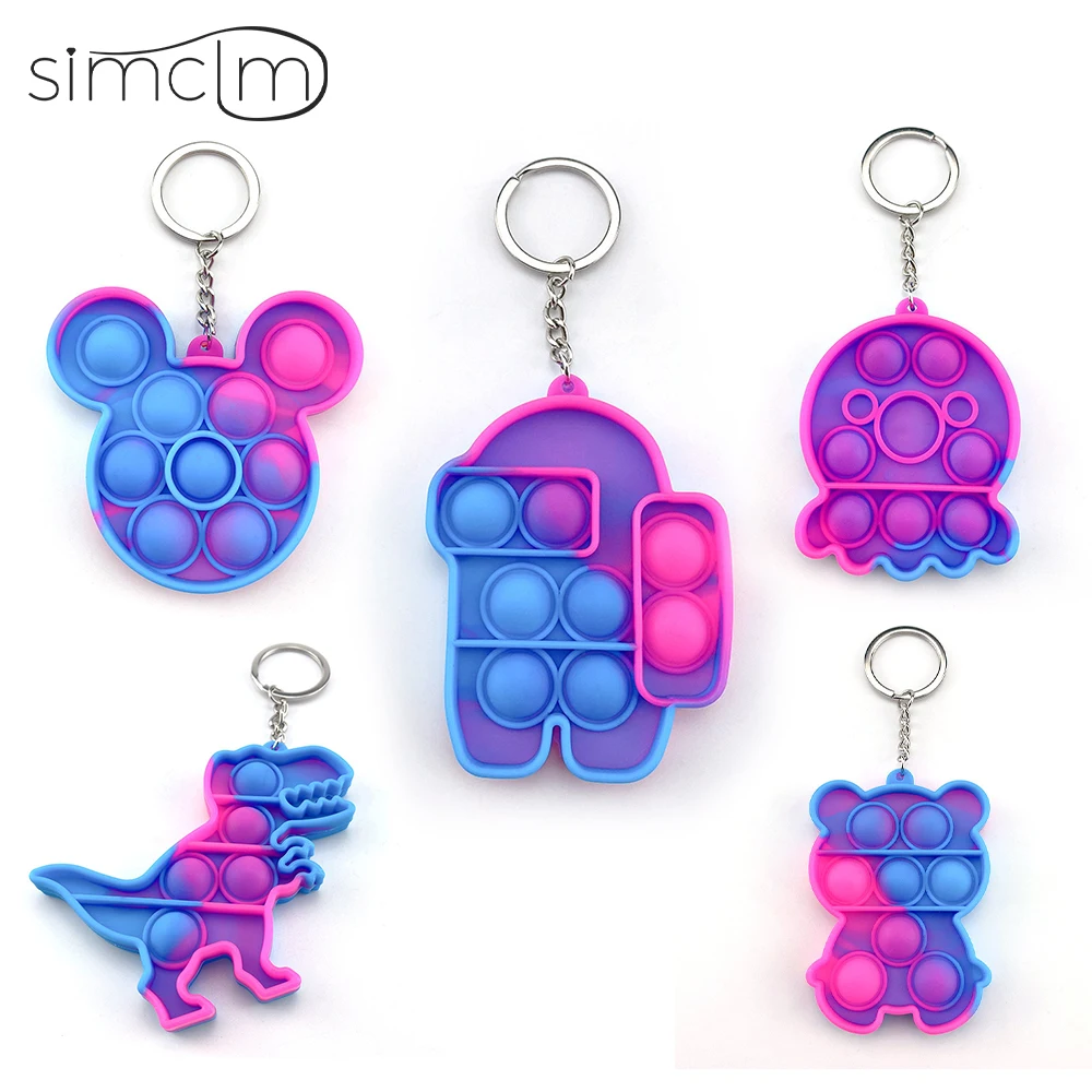 Mini Anime Push Keychain for Children Adult Sensory Trinkets Pop Bubble Among Us Key Ring Educational Cute Toy Anti-stress Funny