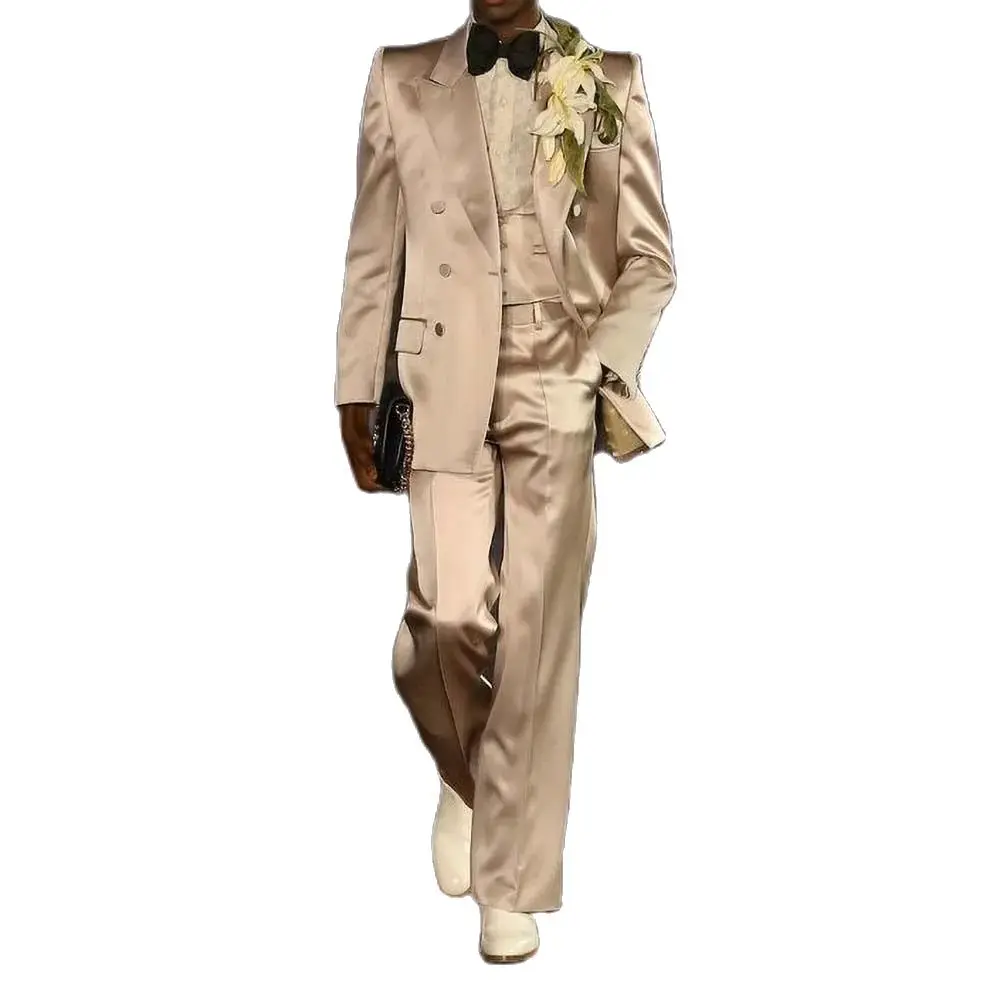 High Street Satin Suits for Men 3 Piece Fashion Casual Tuxedo