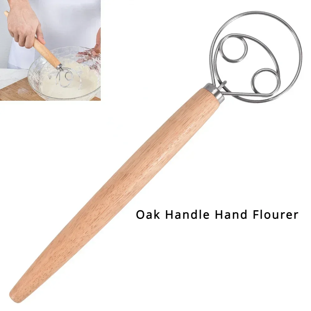 Large Handheld Danish Dough Whisk Bread Mixer Stainless Steel Cake Pastry Dough Mixer Egg Whisk Kitchen Baking Mixing Tool Tools