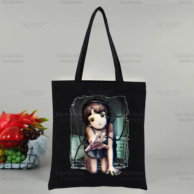 Anime Serial Experiments Lain Shopping Canvas Bag Female Girl Tote Eco Harajuku Shopper Iwakura Manga Shoulder Bags,Drop Ship