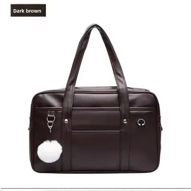 Brown with ribbon long shoulder strap with hair ball