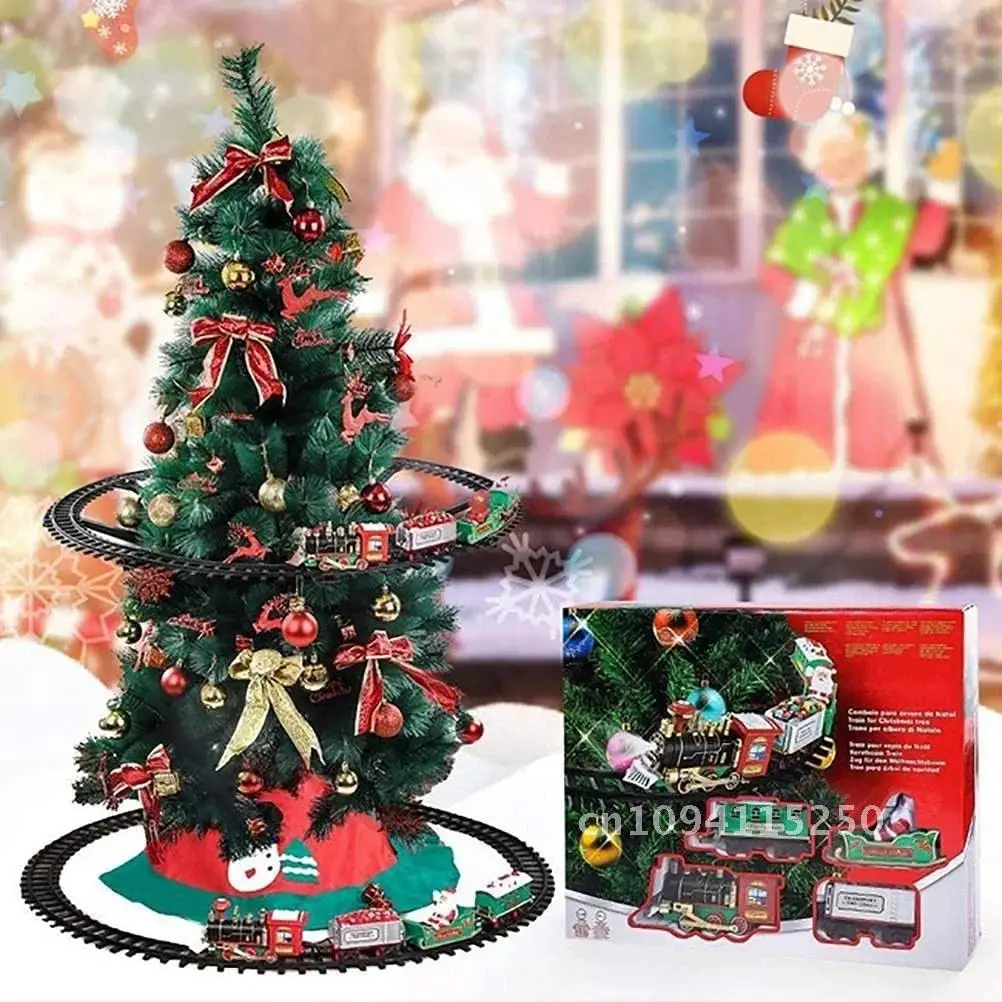 Christmas Train For Tree Car Electric Toys Railway Cars Decorations Music Track With Santa Claus Racing Gifts Navidad