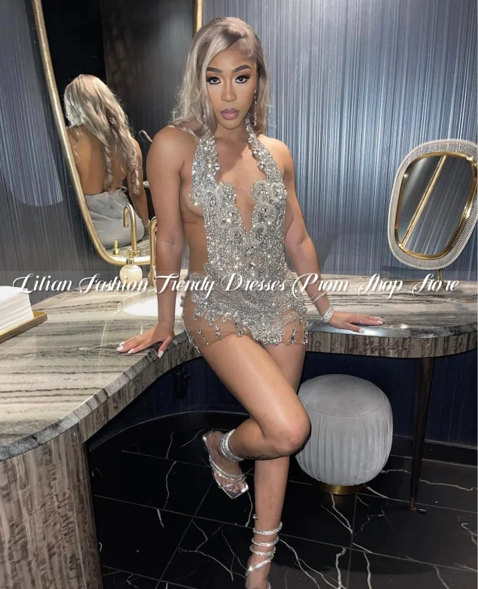 Mini Diamond Ball Gowns Cocktail Dresses Luxury Crystal Appliques Black Girls Birthday Red Carpet Celebrity