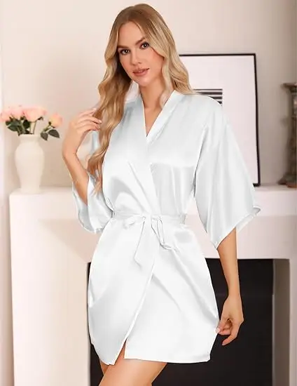 RB030 Sexy Large Size Sexy Satin Night Robe Lace Bathrobe Perfect Wedding Bride Bridesmaid Robes Dressing Gown For Women 4