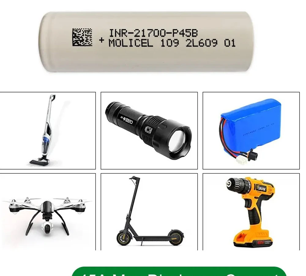 3.6V, 21700, P45B, INR21700-P45B, 4500mAh, 45A, 1-6Pcs