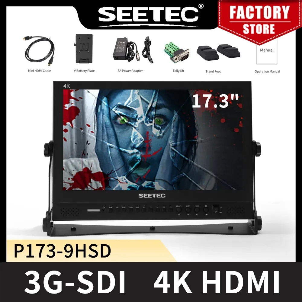 SEETEC P173-9HSD 17.3" IPS 3G-SDI HDMI Broadcast Monitor 4K Aluminum Design LCD Monitor 1920x1080 for Cameras DSLR Movie Field