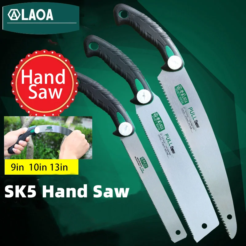 LAOA Hand Saw Non-slip Wooden Handle Pull Saw Flush Cut Flexible Handsaw Woodworking Cutting Tool Hand 9/10/13inch