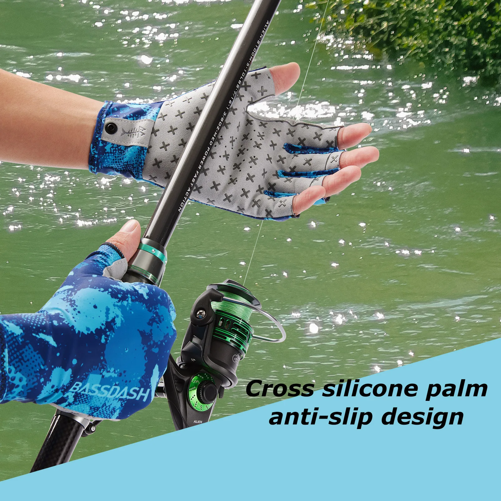 BASSDASH 3/4 Finger UPF 50+ Sun Gloves Breathable Anti-Slip Silicone Palm for Men Women Fishing Fingerless Cycling Running