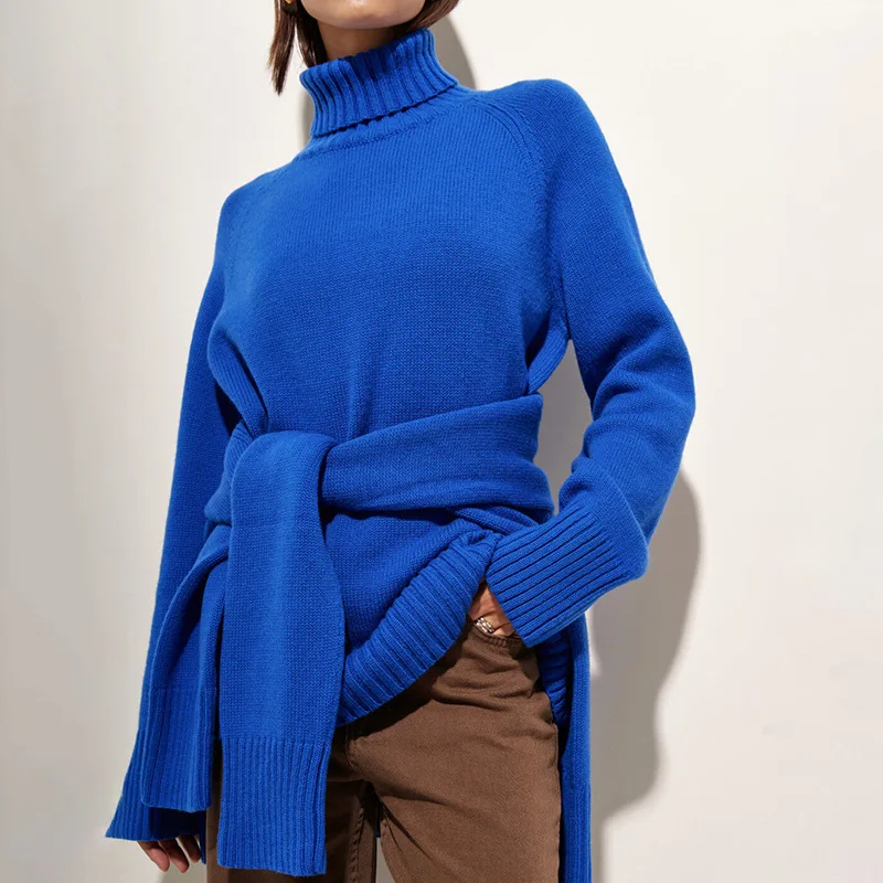 

Female Fashion Loose Pullover Sweaters Women Elegant Turtleneck Raglan Sleeves Sweater 2023 High Street Office Lady Outerwear