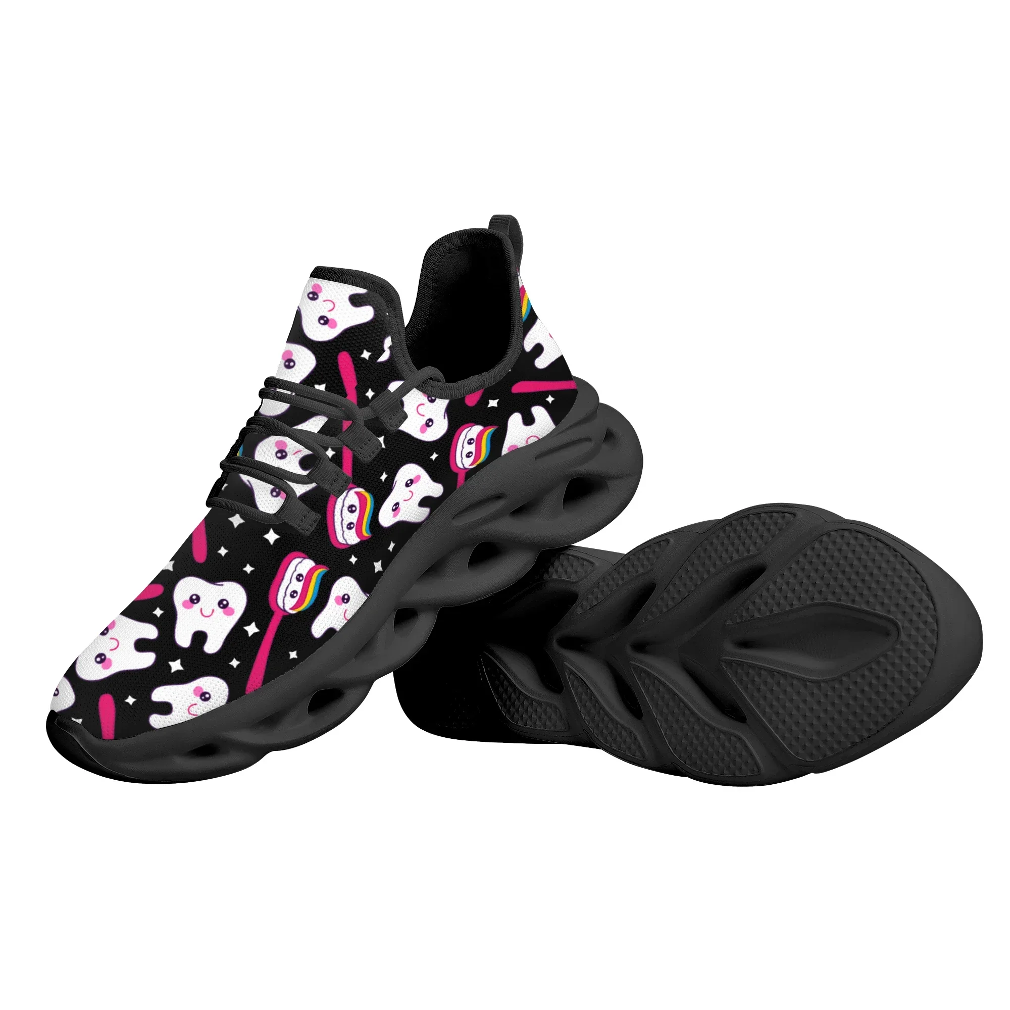 Cute Cartoon Teeth Design Brand Platform Blade Shoes Summer Breathable Knitted Dental Medical Flats Casual Sneakers