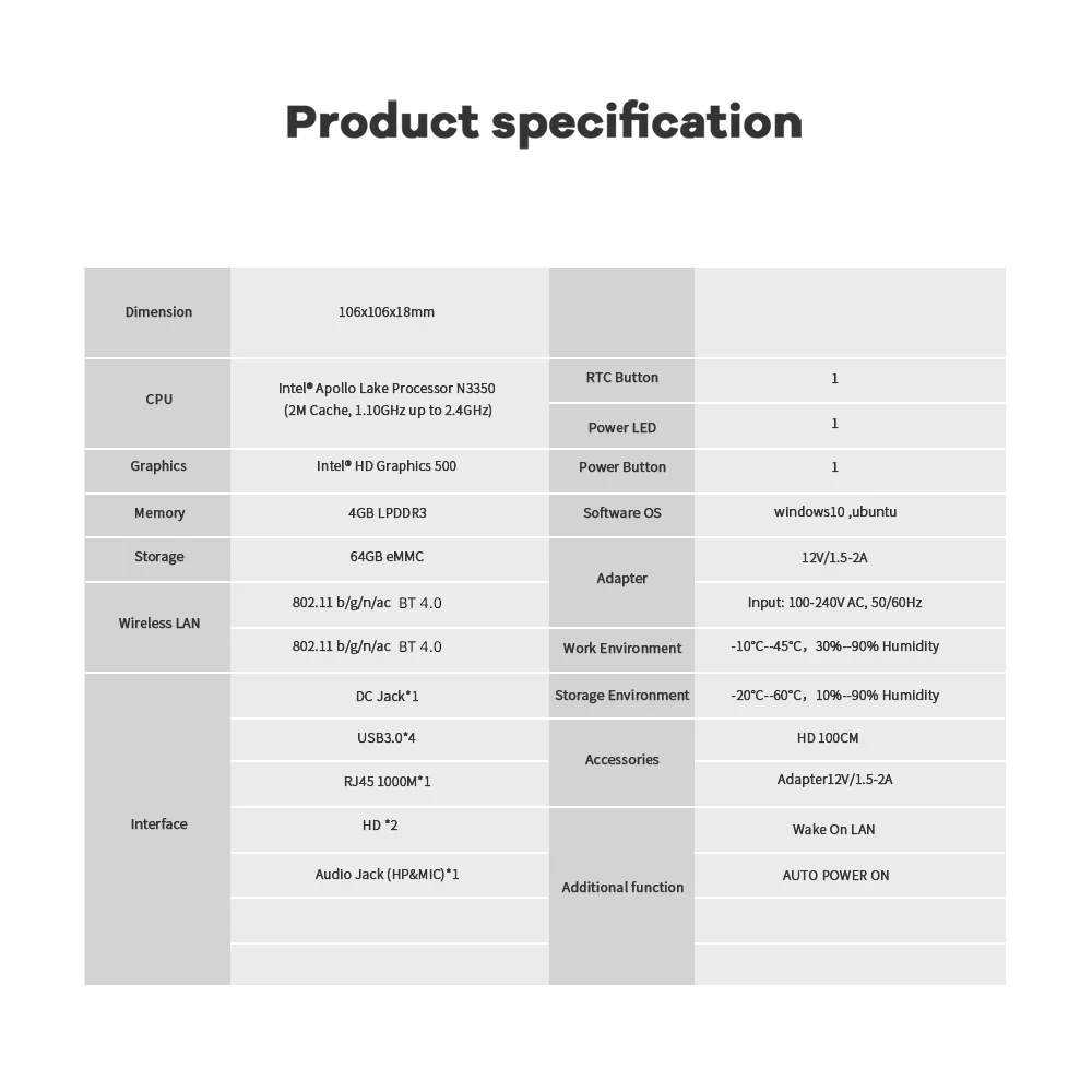 Beelink T4 Pro Mini PC - Intel Apollo Lake N3350, 4GB RAM, 64GB ROM, USB 3.0, 2 HDMI, AC WiFi Description Image.This Product Can Be Found With The Tag Names Barebone Mini PC, Computer Office, Mini pc