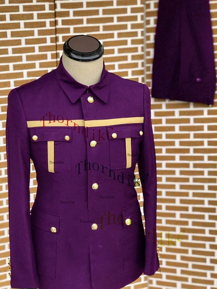 Thorndike Navy Blue Men Suits Casual Blazer Single Breasted African Stand Lapel Leisure Safari Style Outfits Jacket Pants