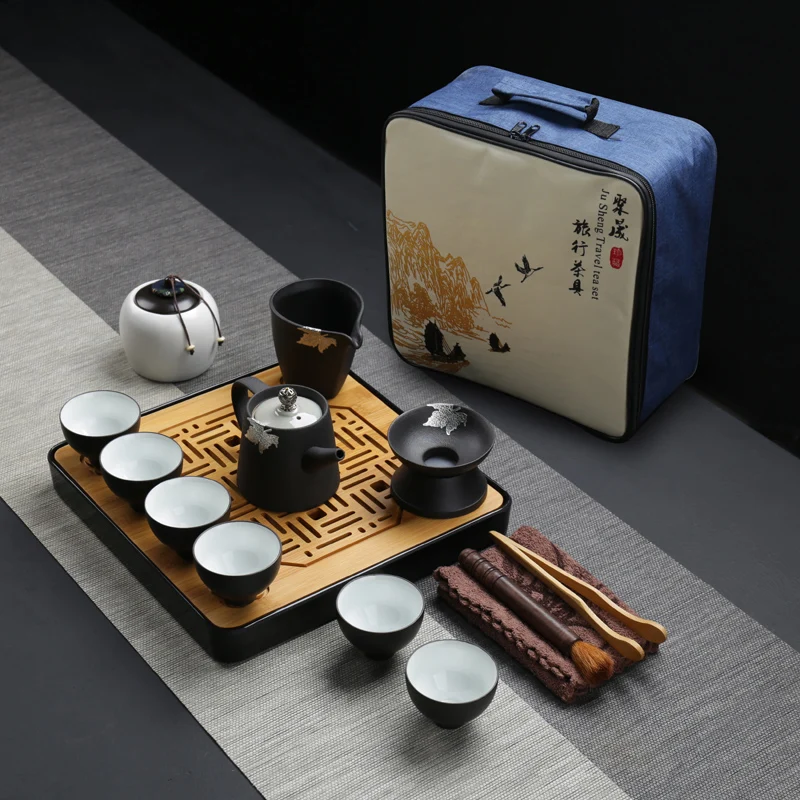

Japanese Luxury Tea Set Vintage Portable Ceramic Travel Bubble Tea Set with Tray Vintage Japanese Teapot Kitchen Supplies
