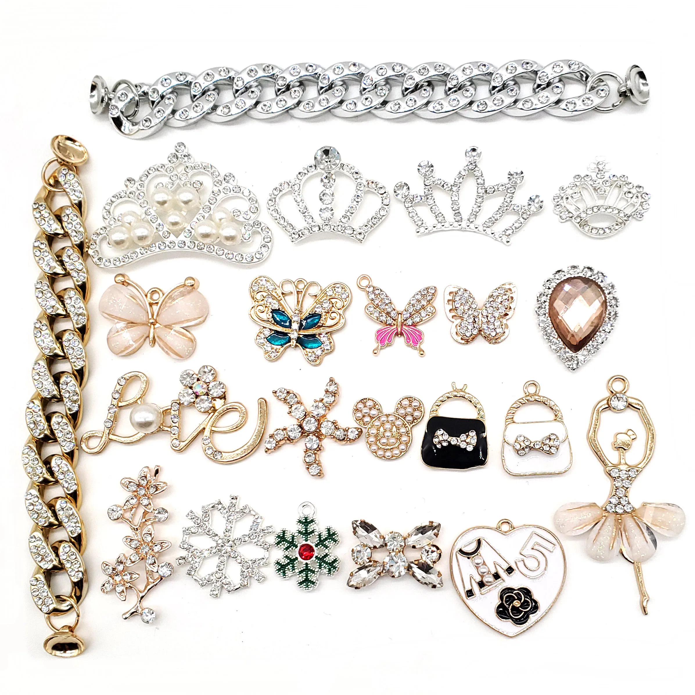 

Metal Jewelry Style Shoe Charms Pearl Crown Chain Shoe Aceessories Decorations Fit Women’s Clogs Buckle Girls Gifts