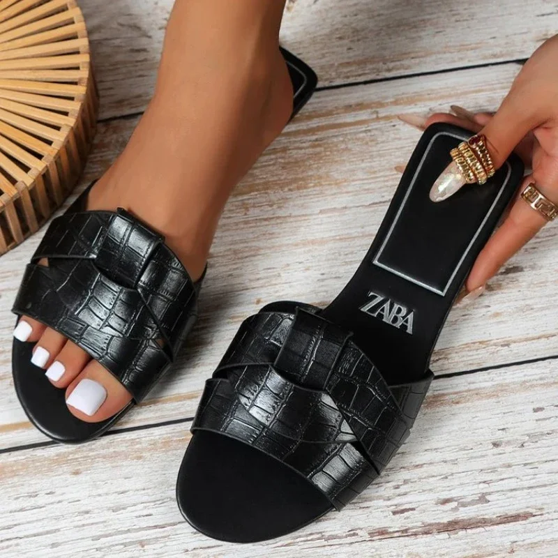Designer traf woman flat new slippers woven with comfortable women's shoes casual bottom slippers women's shoes summer