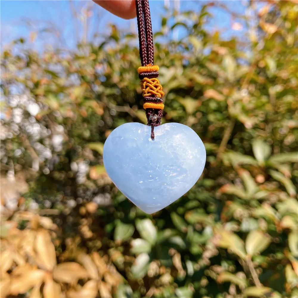 1PC Natural Crystal Blue Celestite Heart Shaped Pendant Polished Crystal Pendant Fashion Jewelry Necklace Gift 4