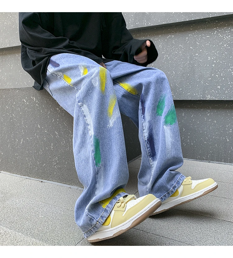 Funny Graffiti Jeans Spring New Casual Trousers Ins National Fashion Brand Hip-Hop Street Loose Couple Men and Women cargo jeans