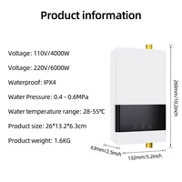 HOKitchen-Chauffe-eau électrique mural, chauffage instantané, affichage de la température LCD, télécommande, 110V, 220V 6