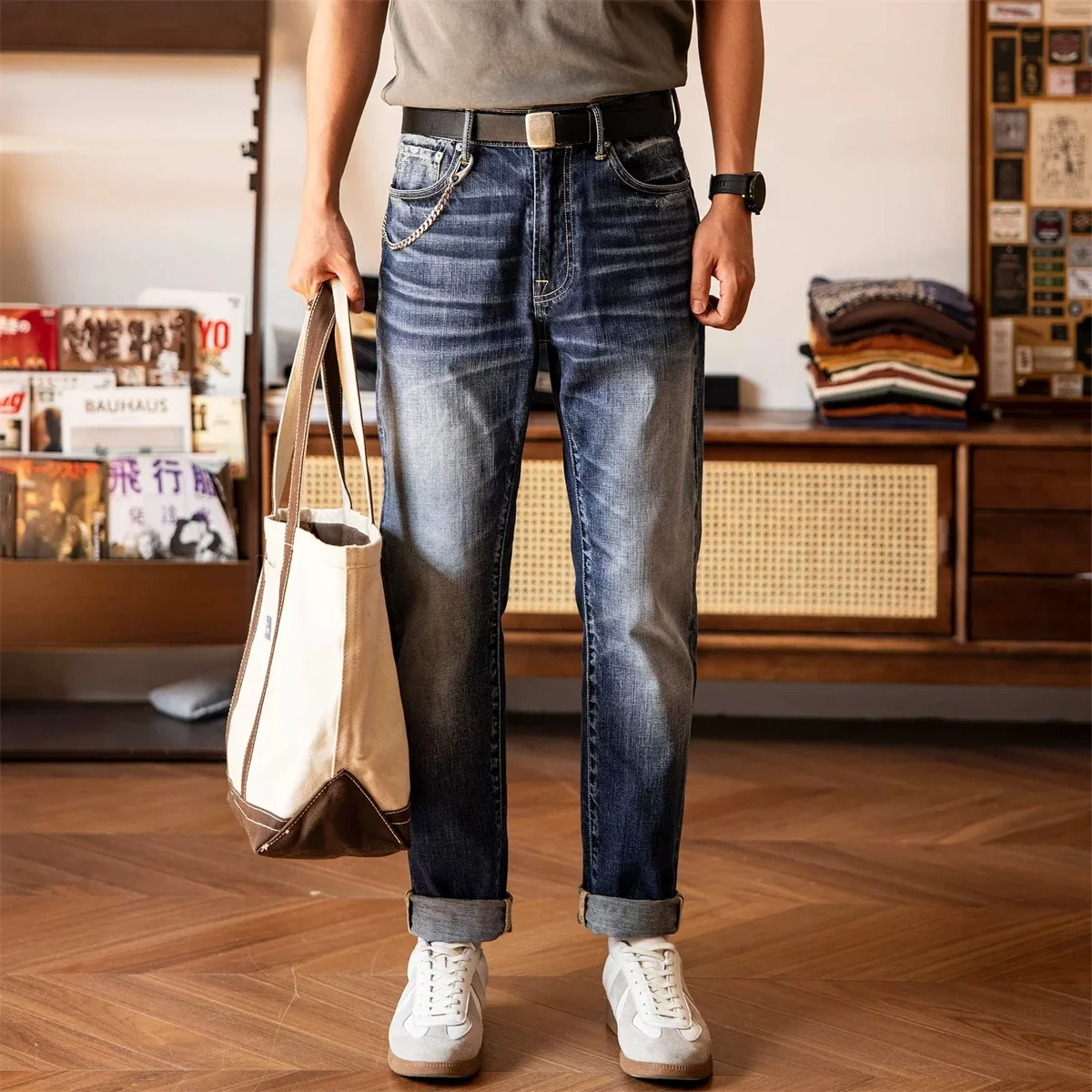 Red Tornado Classic 705 Jeans Slightly Tapered Fit Vintage Wash Denim Pants For Men 2