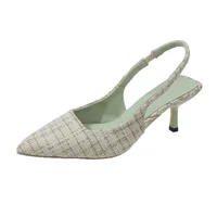 Sandales à talons hauts pointus bleu sel de mer pour femmes, chaussures simples à demi-tête creuse au dos, chaussures décontractées polyvalentes à la mode 2