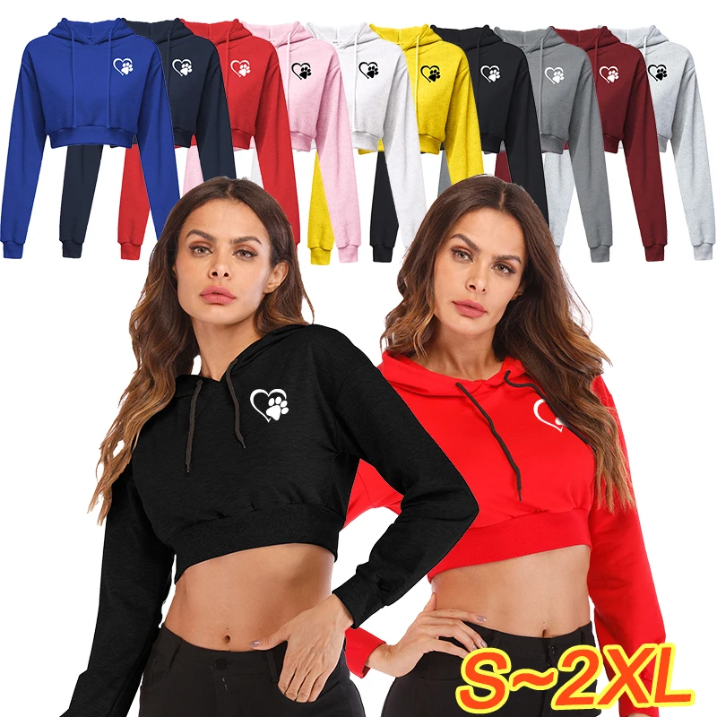 New Fashion Women's Hoodie Sweatshirt Printed Short Top Sports Pullover Hoodie Women's Autumn/Winter Umbilical Top Hoodie